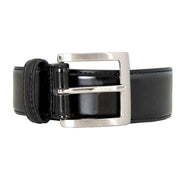 Dents Silver Satin Leather Buckle Belt - Black