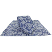 Michelsons of London Sprawling Floral Polyester Tie and Pocket Square Set - Blue