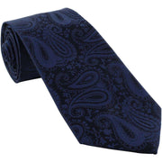 Michelsons of London Tonal Polyester Paisley Pocket Square and Tie Set - Navy