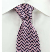 Michelsons of London Zig Zag Silk Knitted Skinny Tie - Pink/Navy