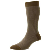 Pantherella Fabian Cotton Fil D'Ecosse Herringbone Socks - Light Khaki