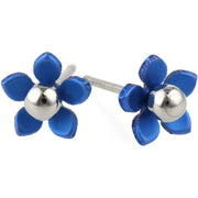 Ti2 Titanium 8mm Five Petal Polished Bead Flower Stud Earrings - Navy