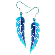 Ti2 Titanium Long Leaf Drop Earrings - Green