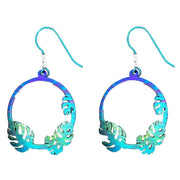 Ti2 Titanium Round Cheese Plant Drop Earrings - Marble Blue